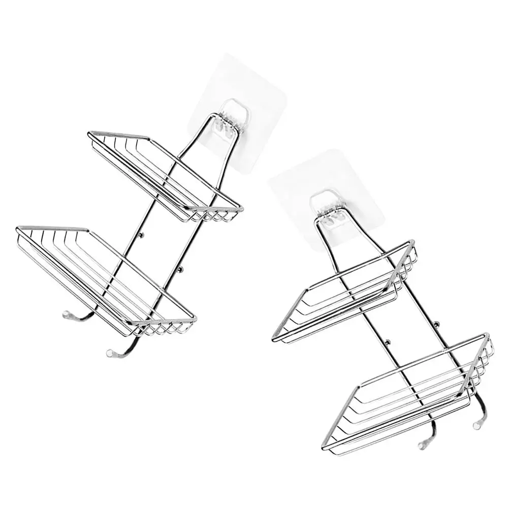 

2Pcs StainlessSteel NoDrill WallMounted ShowerBar Organizer Compact Bathroom Stainless Steel Soap Holder Storage