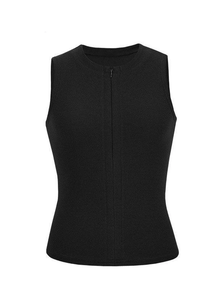 Women's 95 Cotton Halter Neck Tank Top Summer plus Size Slimming Waist Cinched Sleeveless Zipper Detail Casual Wear