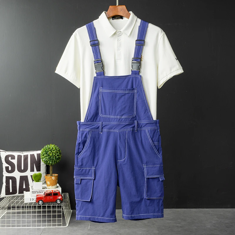 

Casual Workwear Overalls Men's Fre Sle ort Pants Five-Point Bib Pants Breathable High Elastici Summer Work Trousers