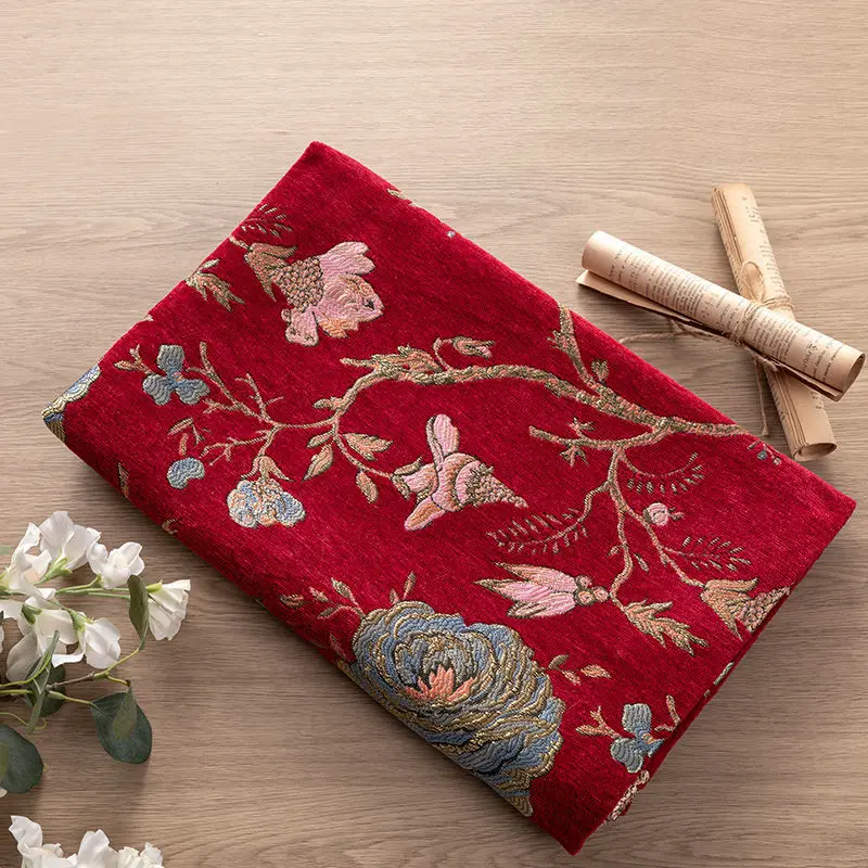 النمط الأوروبي الشنيل النسيج الجاكار زهرة بالمتر ل مفرش المائدة الستار أريكة غطاء الوسادة Diy بها بنفسك الخياطة القماش سميكة الأحمر
