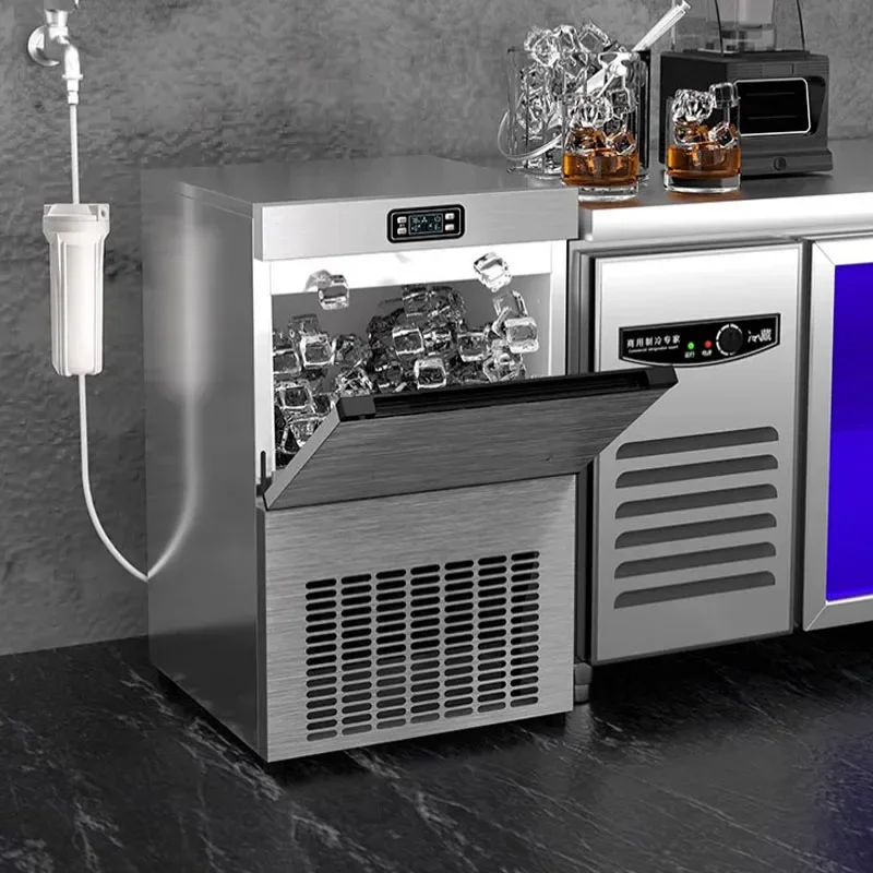 Commercial Ice Maker, Spray Type Large Square Ice Machine, Stainless Steel Built-in Bar Ice Making Machine for Bubble Tea Shop