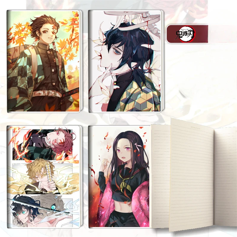 65PCS Tanjirou Nezuko Zenitsu Inosuke Giyuu Shinobu Kyoujurou Popular Animation Rubber Sleeve Notebook Student Stationery Gifts