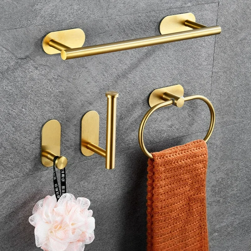 Bathroom Towels Rack Black Washhand Hanger Ring Rail Bar Kitchen Storage Accessories Stainless Steel Towel Holder Self-adhesiv