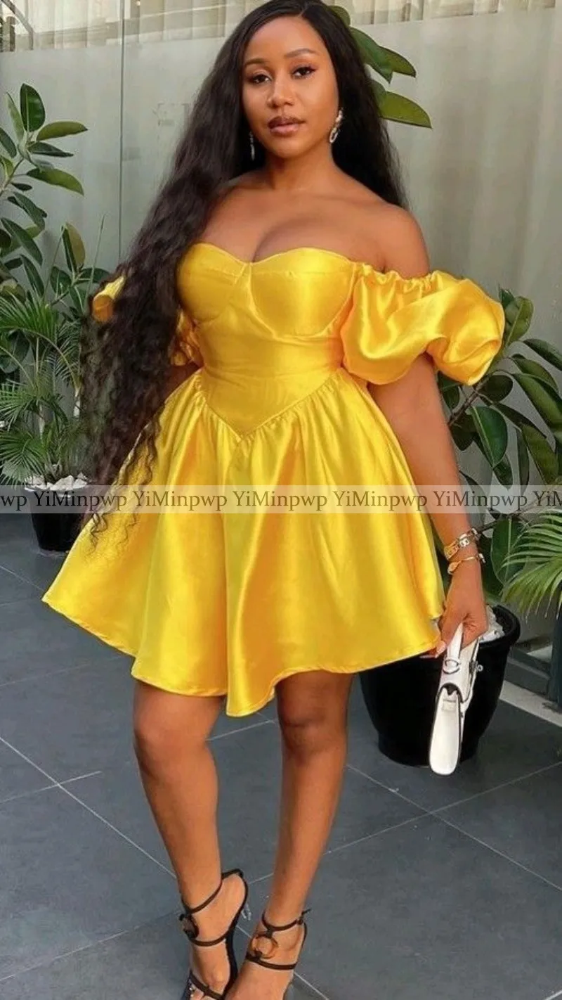 Yellow Short Prom Dresses for Women Off Shoulder A Line Little Dress Homecoming Birthday Party Gowns Cocktail Dress Customized