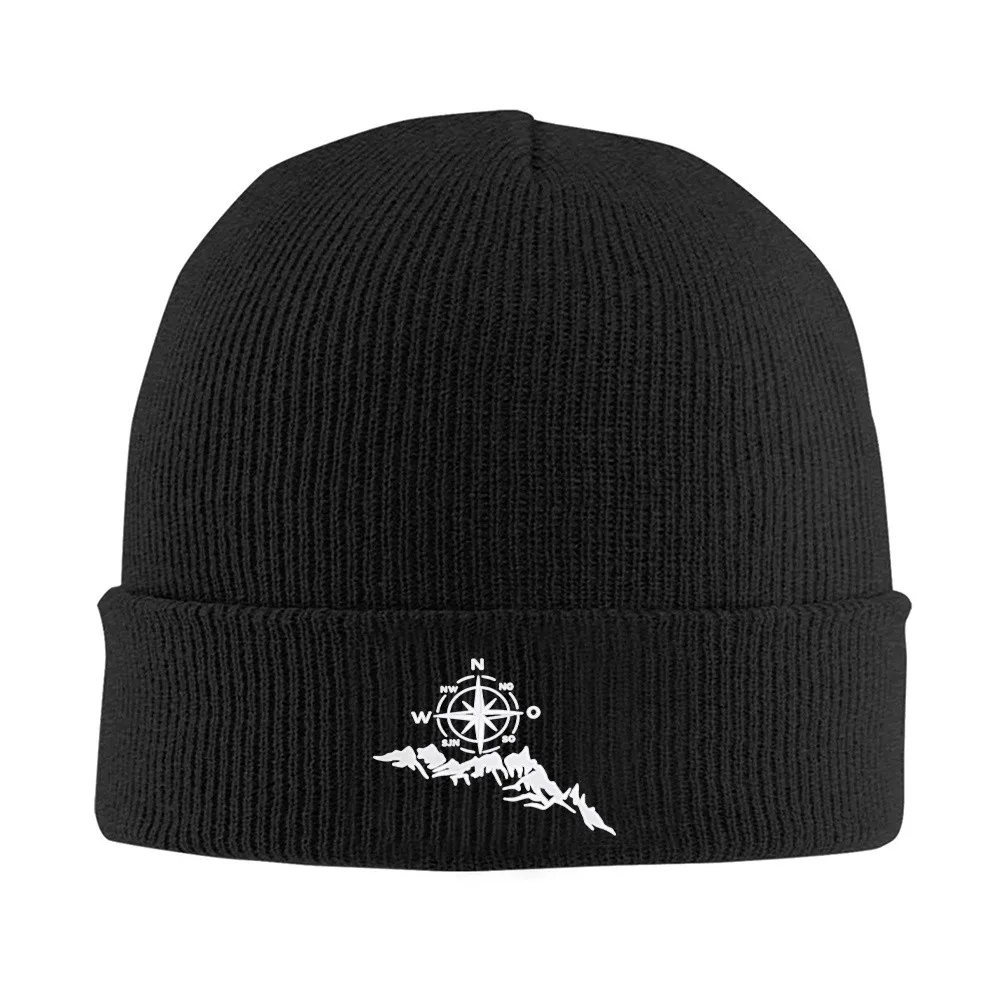 Mountain Compass Print Beanie Hat Unisex Warm Windproof Knit Cap for Outdoor Winter