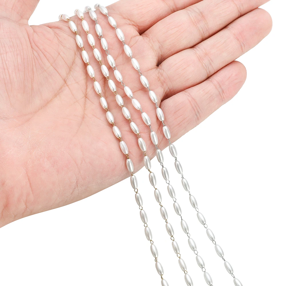 2 Meters Stainless Steel Cylindrical Handmade Pearl Chains for DIY Jewelry Sweater Chains Making Necklace Bracelet Accessories