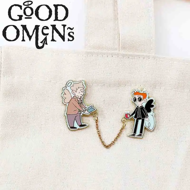 TV Series Good Omens Angel Aziraphale Crowley Crawly Cosplay Brooch Kawaii Alloy Enamel Badge Lapel Pin Bag Jewelry Accessory