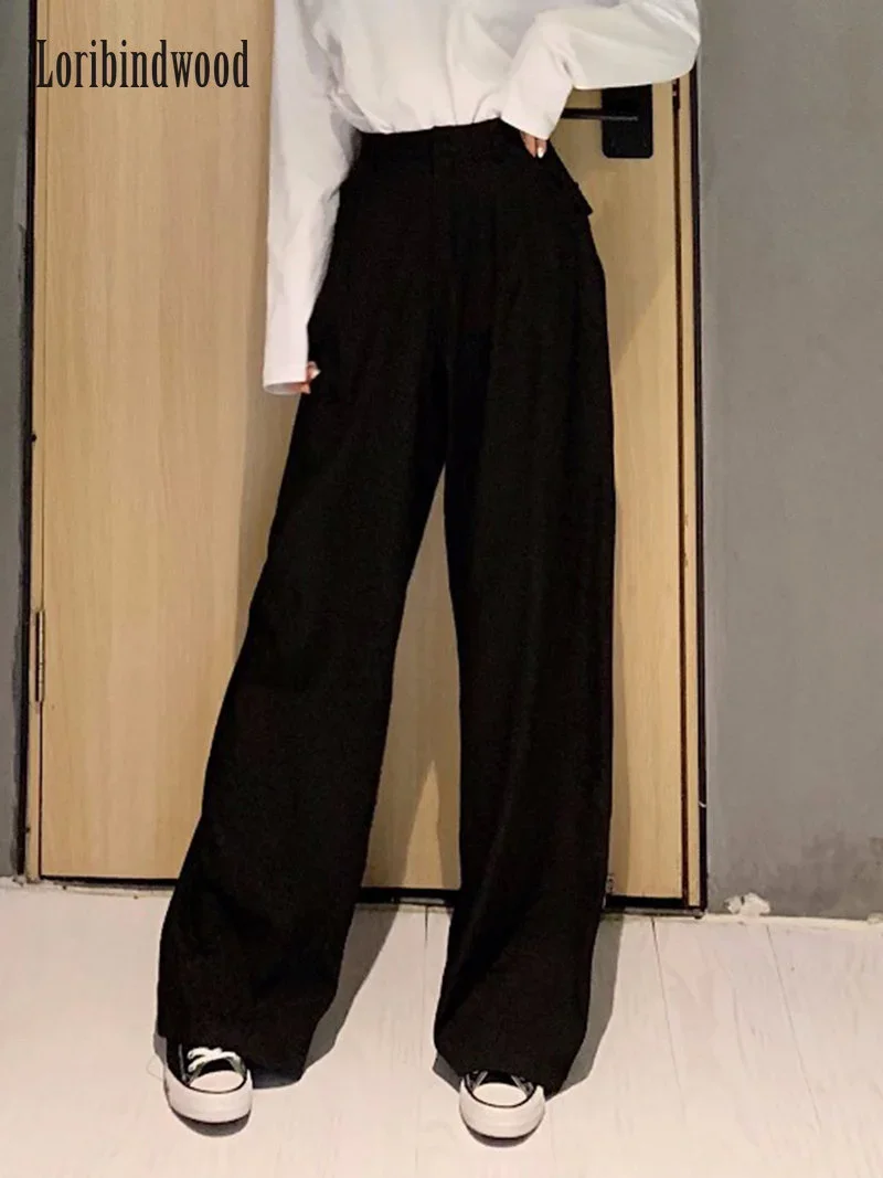 2023 Retro Solid Color Wild Straight Wide Leg Pants Female Spring New Korean Fashion High Waist Casual Long Pants