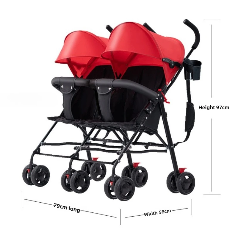 Twin Baby Stroller Lightweight Double Folding Stroller Foldable, Five-point Safety Belt, Safe and Stable