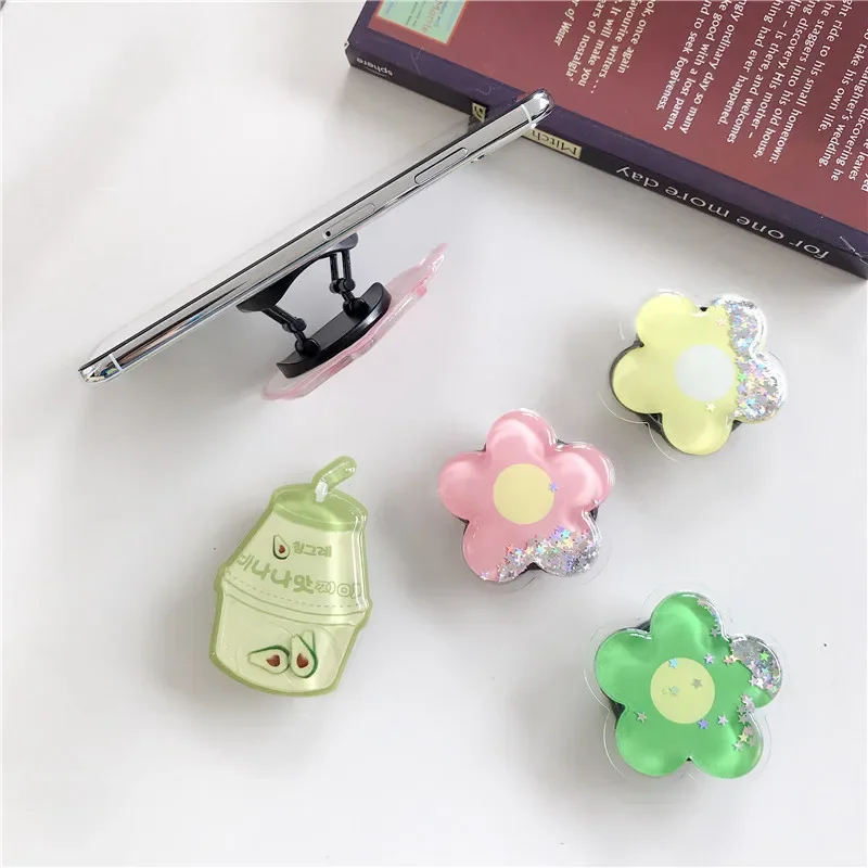 

3D Quicksand Flower Footprint Mobile Phone Holder Stand Phone Finger Holder Fold Grip Air Sac Ring Mobile Stand Tok Support