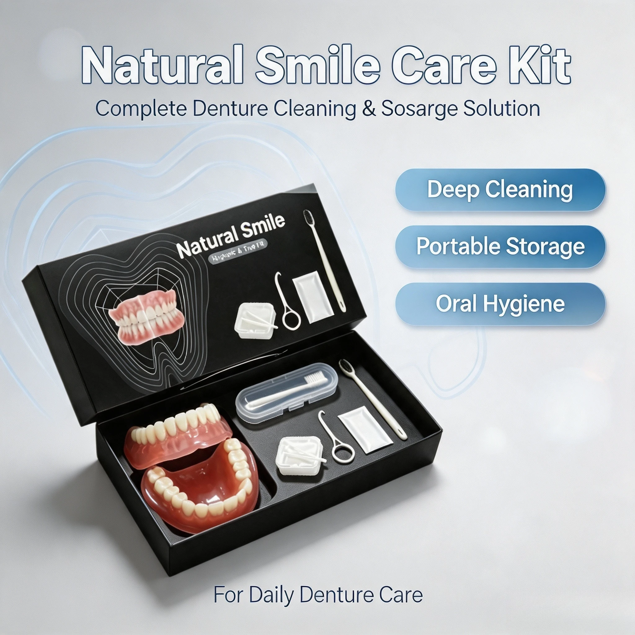 Full Mouth Denture Set False Teeth Complete With Storage Case Toothbrush And Removal Hook-soft For Comfortable Fit