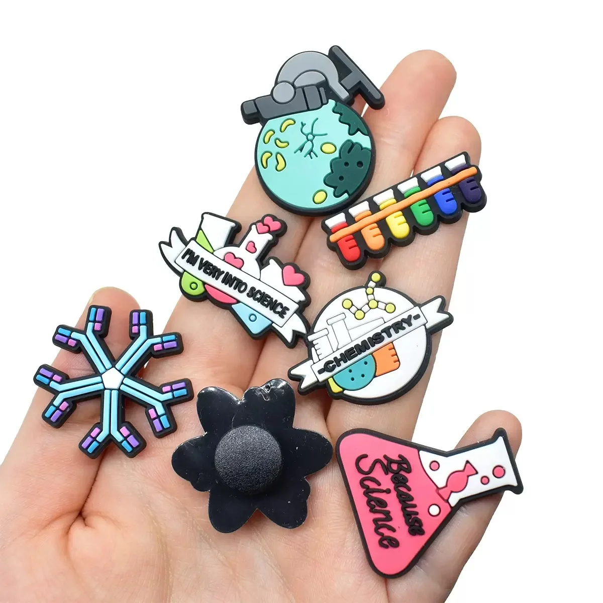 1-24Pcs Microscope Science Matters Shoe Charms Flask Children PVC Slipper Buckle Decorations For Birthday Gifts