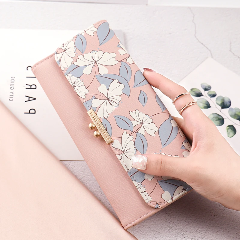trendy-korean-style-genuine-leather-wallet-women's-fashionable-integrated-mobile-phone-bag-floral-print-handbag-for-ladies
