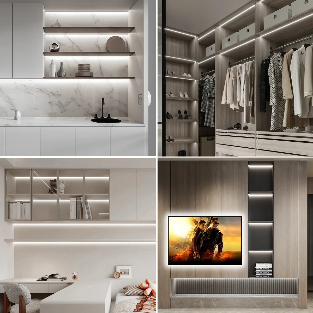 Tira LED integrada lineal COB, Panel de rejilla de techo, luces de decoración de pared, cinta LED, lámpara de pared ambiental autoadhesiva para sala de estar