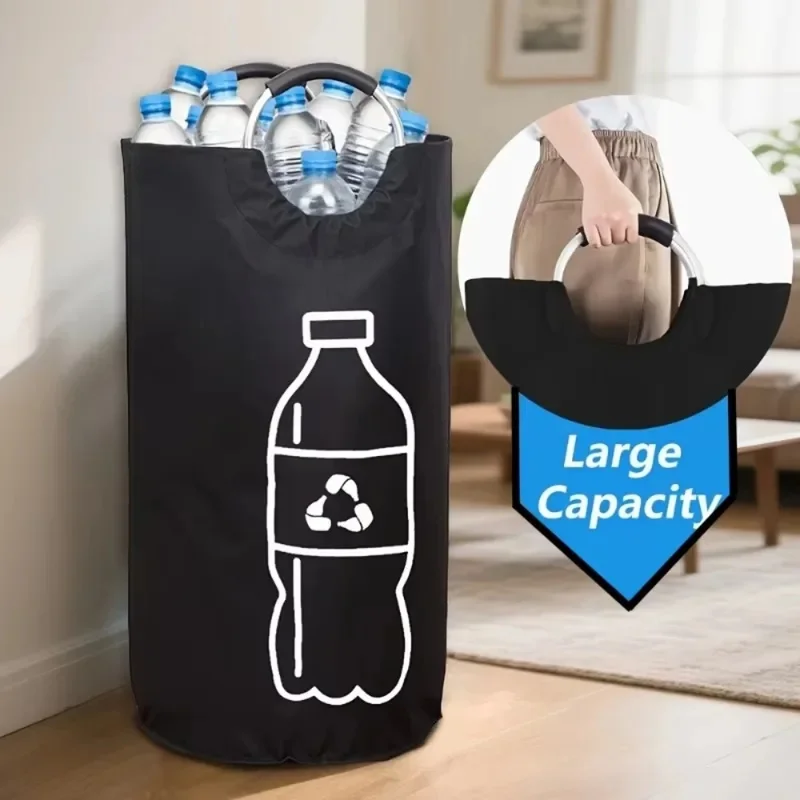 82L Empty Bottle Storage Basket Folding With Aluminum Handle Wastewater Bottle Collector Bag Large Capacity Recycling Bin