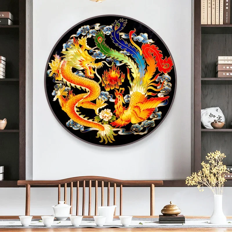 2024 New Style Dragon Phoenix Embroidered Cross-stitch Round Shape Quick Hand Delivery One Piece Code Full Embroidery