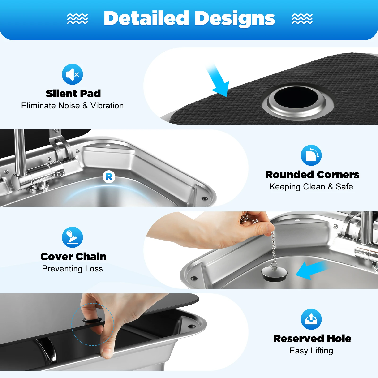 304 الفولاذ المقاوم للصدأ RV بالوعة غطاء من الزجاج المقسى تركيب مدمج متعدد الوظائف للمطبخ المتنقل #5