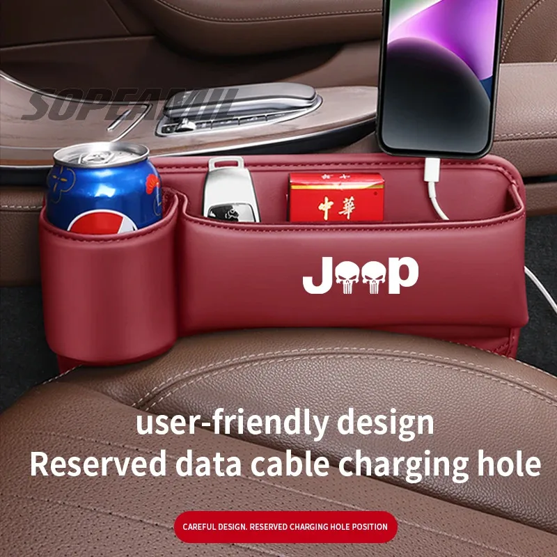 

Car Leather Seat Crevice Water Cup Holder Storage Box Jeep Wrangler Grand Cherokee Renegade Compass Gladiator Patriot Commander