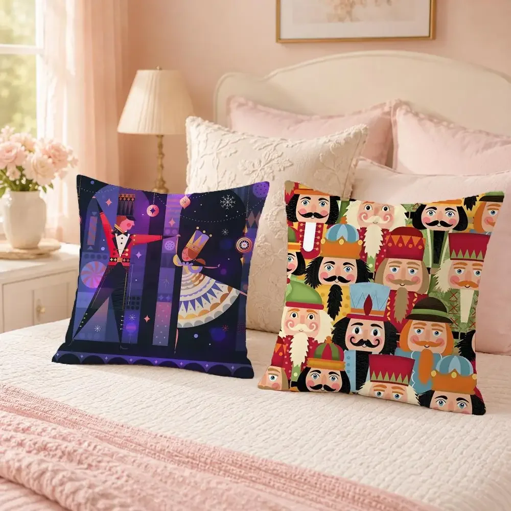 Nutcracker Soldier Christmas Cushion Cover Custom Plush Pillow Cover Soft Cloud Comfort for Sofa Bed Couch