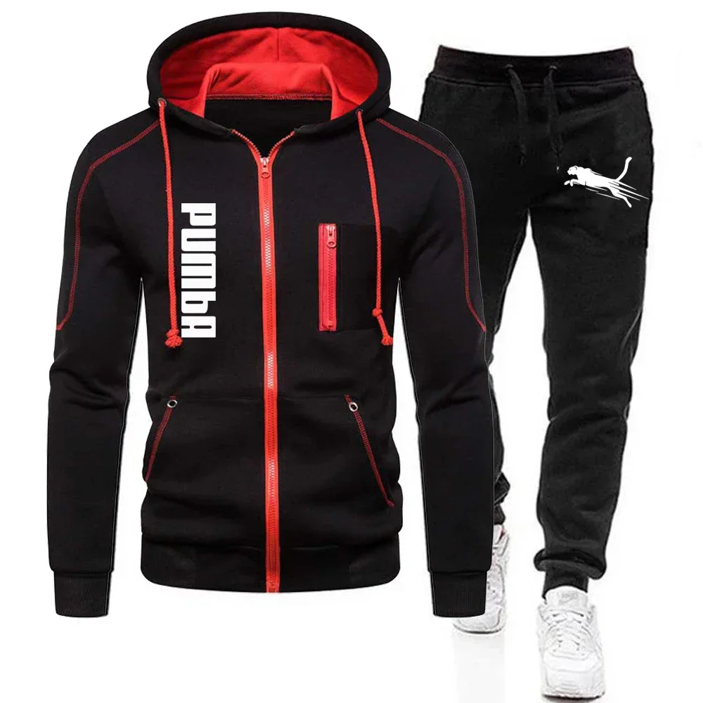 

Men's Hoodies and Pants Set Sports Vertical Zipper Sweatshirts Suits Male Fitness Print Sweatpants Running Tracksuits Clothing