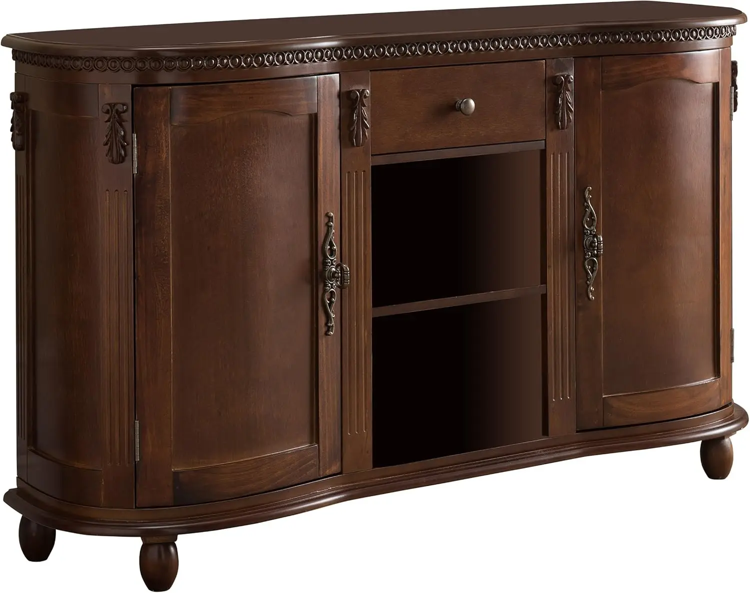 Wood Buffet Server/Sideboard Console Table Cabinet, Walnut, contemporary console storage table with 2 cabinets, drawer & shelves