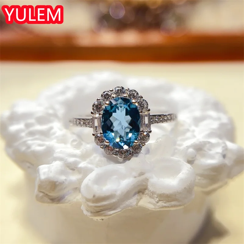 YULEM 6x8mm London Blue Natural Topaz with Silver 925 for Fine Jewelry Women Gift