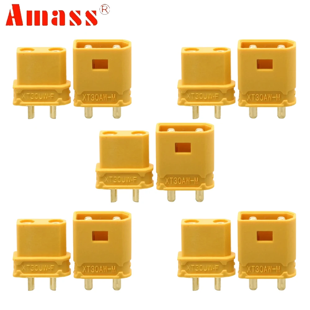 Amass XT30UW-F Female XT30AW-M Male XT30 DC500V 20A Waterproof Gold-plated Connector With Lock Buckle For RC Aircraft FPV Drone