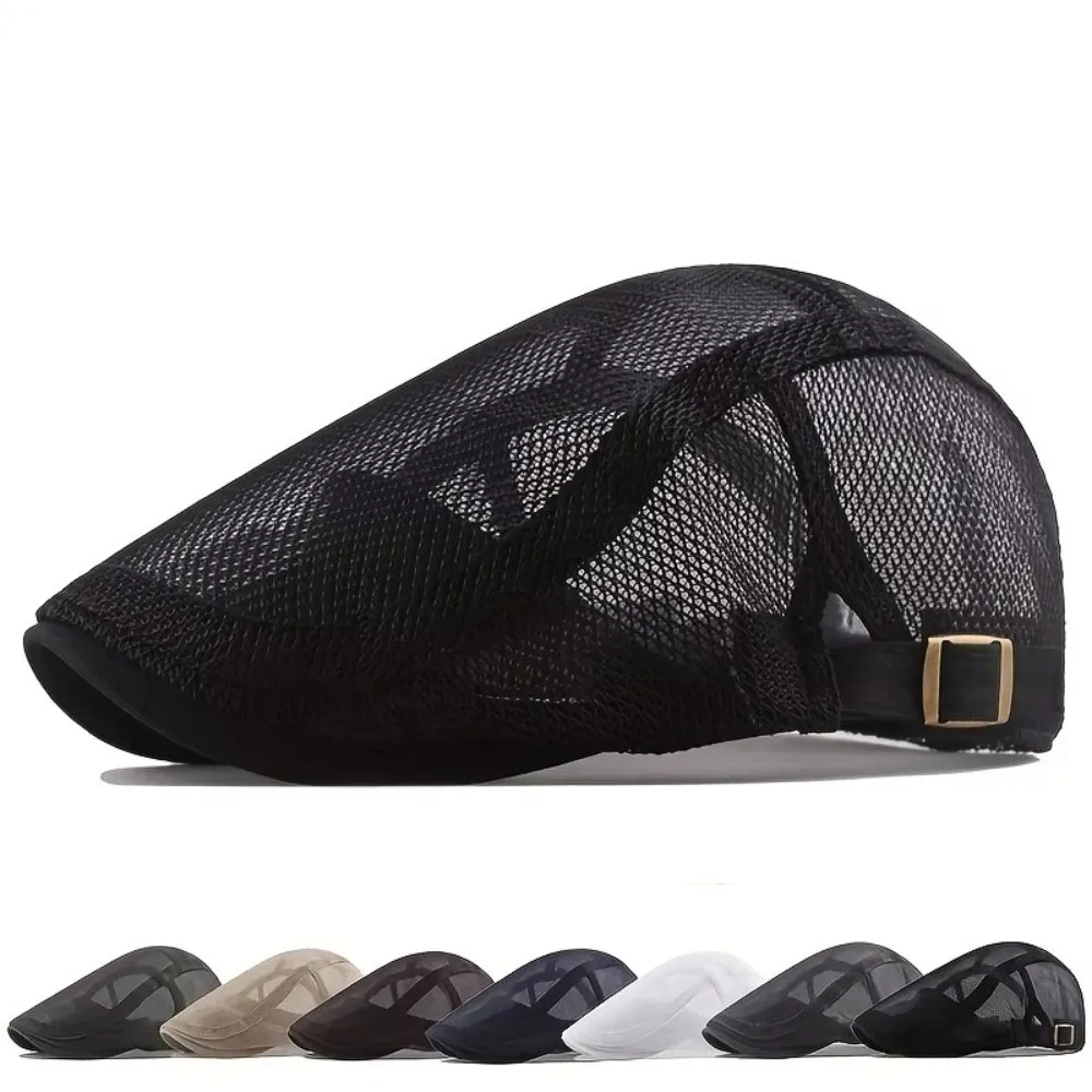 Casual Outdoor Beret Men's Hat Breathable Mesh Forward Cap Adjustable Spring Summer Newsboy Cap Flat Gorras