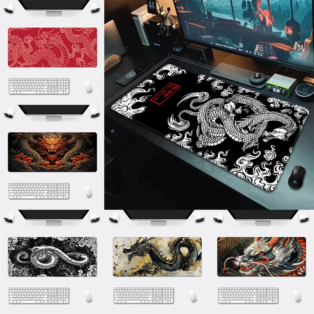 

Japanese Black Dragon Mousepad HD Printing Computer Gamers Locking Edge Non-slip Mouse Pad XXL90x40cm Keyboard PC Desk Pad