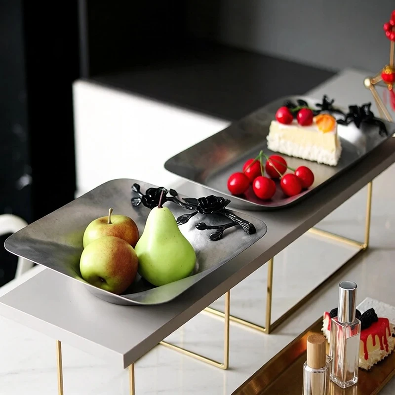 Minimalist Rectangular Metal Decorative Bowl Storage Tray Desktop Small Object Organizer Box Dressing Table Cosmetics Plate