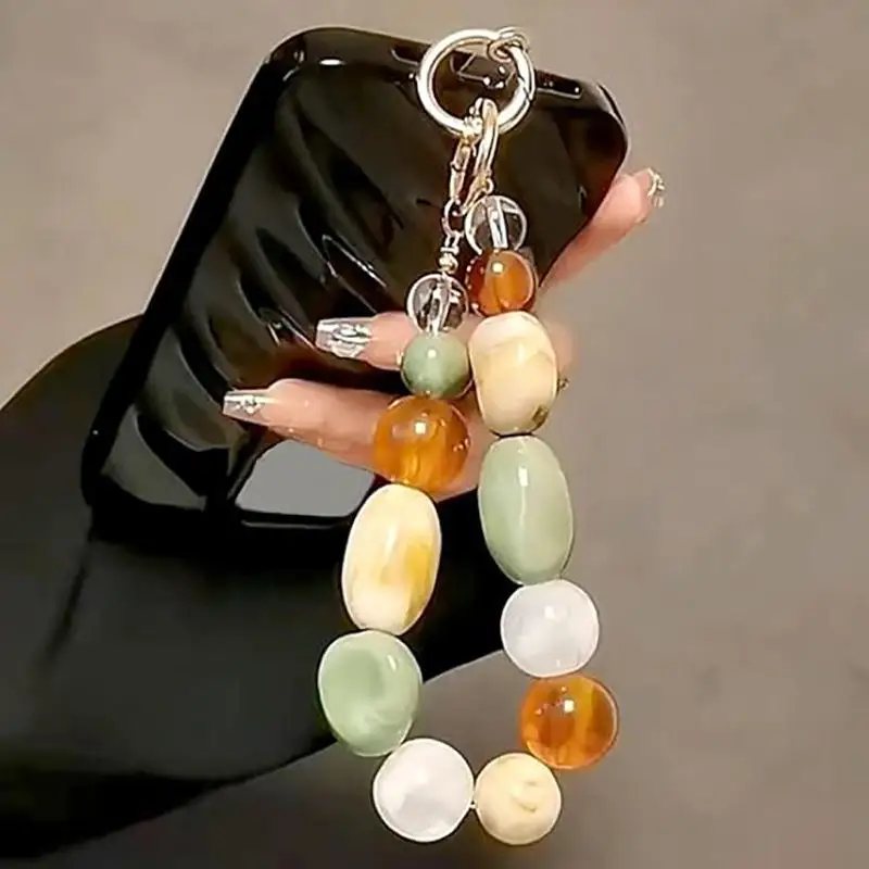 1 Stück Hängeanhänger, kleiner, frischer, mehrfarbiger, kariertes, unregelmäßiges Stein-Handy-Handgelenksband, Handy-Lanyard, kreativer Schlüsselanhänger – Detail 7