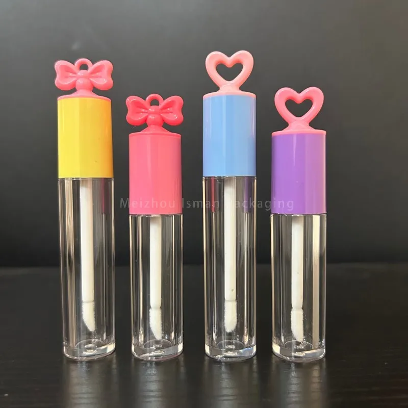 50Pcs New 3ml 5ml Heart Bow Shaped Lip Gloss Tubes Cute Love Butterfly Cap Liquid Lipstick Lipgloss Bottle Tube With Key Chain