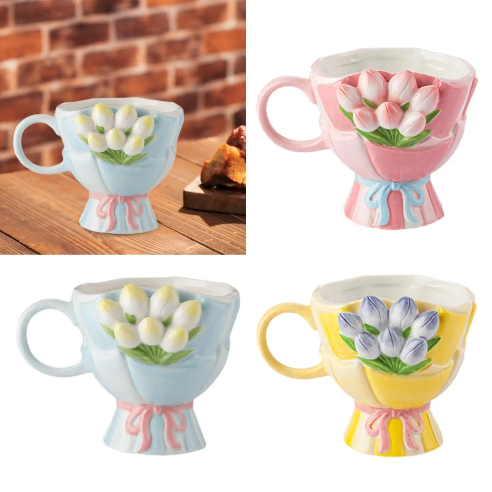 

Tulips Coffee Mug Breakfast Mugs Comfortable Handle Housewarming Gift Unique Tea Cup Juice Milk Mug for Hotel Office Shop Home