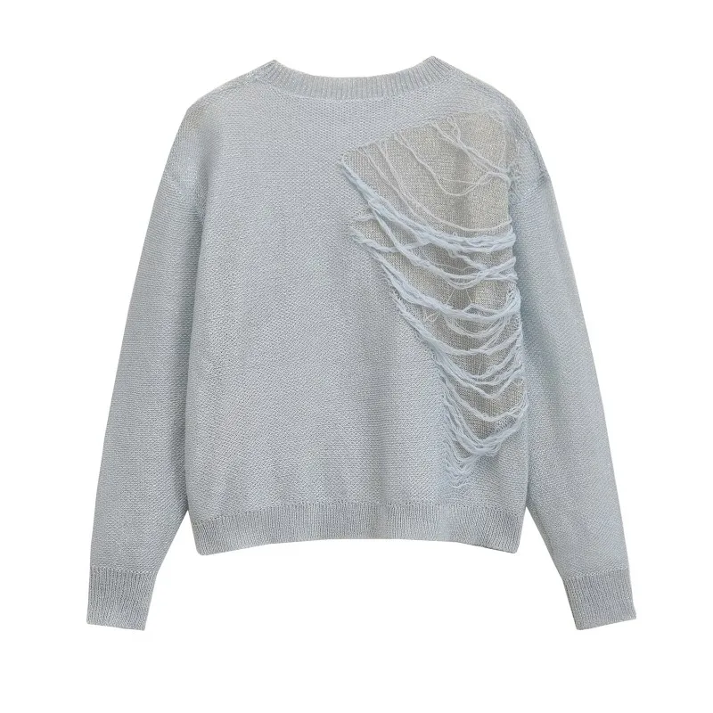 TRAF ZR O-neck Pullovers Y2k Tops Woman 2024 Jumper Resort Top Women\'s Sweater Long Sleeve New Knitwear Vintage Blouse Jerseys