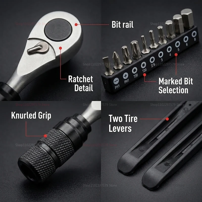 Portable Bike Repair Tool Kit, Bicycle Maintenance Set with Ratchet Wrench Screwdriver, Lightweight Cycling Tools for Home Works