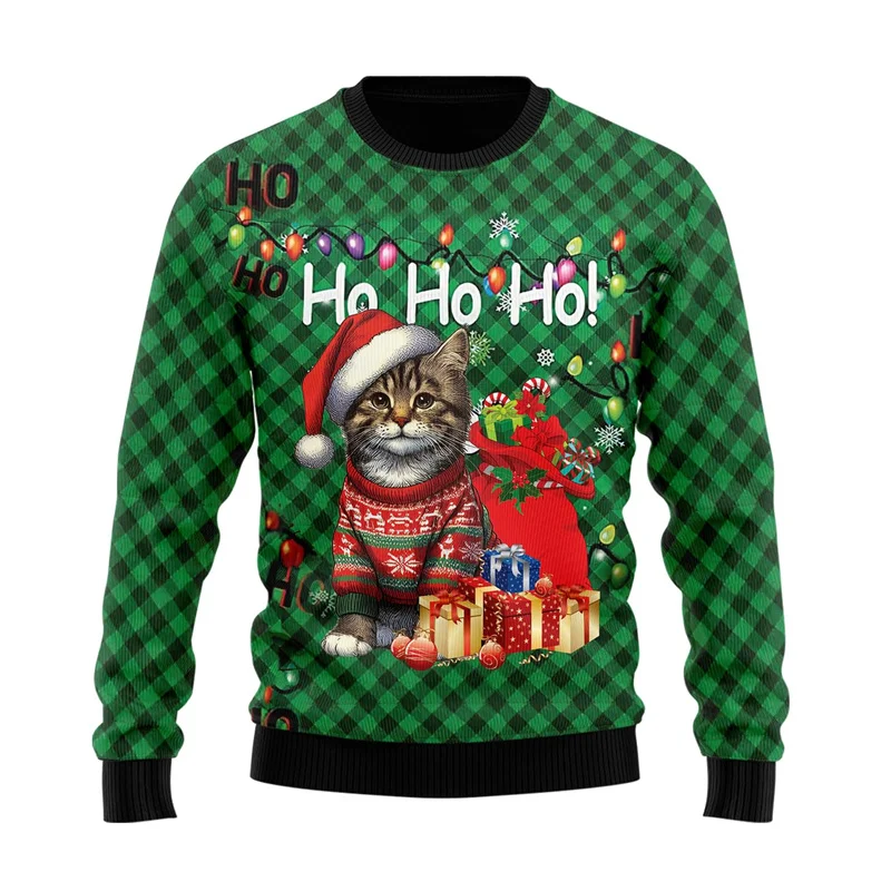 Weihnachten Unisex Pullover hässlichen Pullover Pullover 3D-Druck Männer lustige Katze Grafik Kleidung Hholiday Party plus Größe Sweatshirts