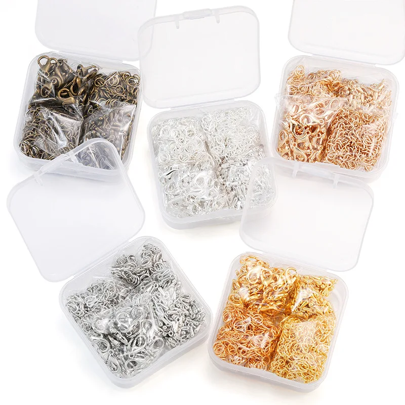 200 Teile/schachtel Karabinerverschlüsse und Offene Biegeringe Extender Set für DIY Armband Halskette Schlüsselanhänger Schmuckherstellung – Detail 4