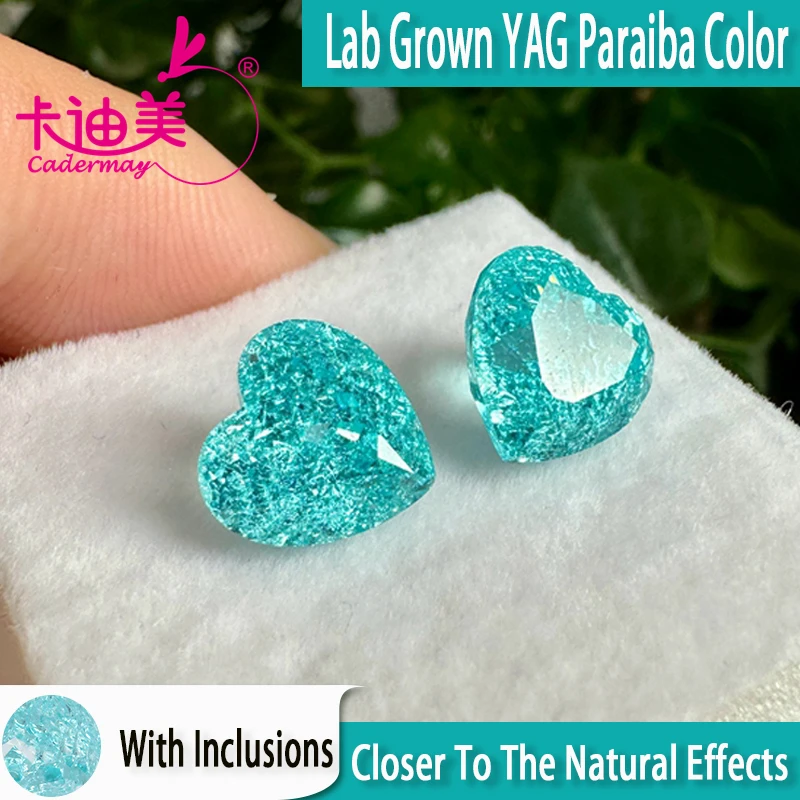 Blue Paraiba Color Lab Grown Yttrium Aluminum Garnet Stone YAG With Ice Crack Inclusions Heart Cut For Inlaid Jewelry Making DIY