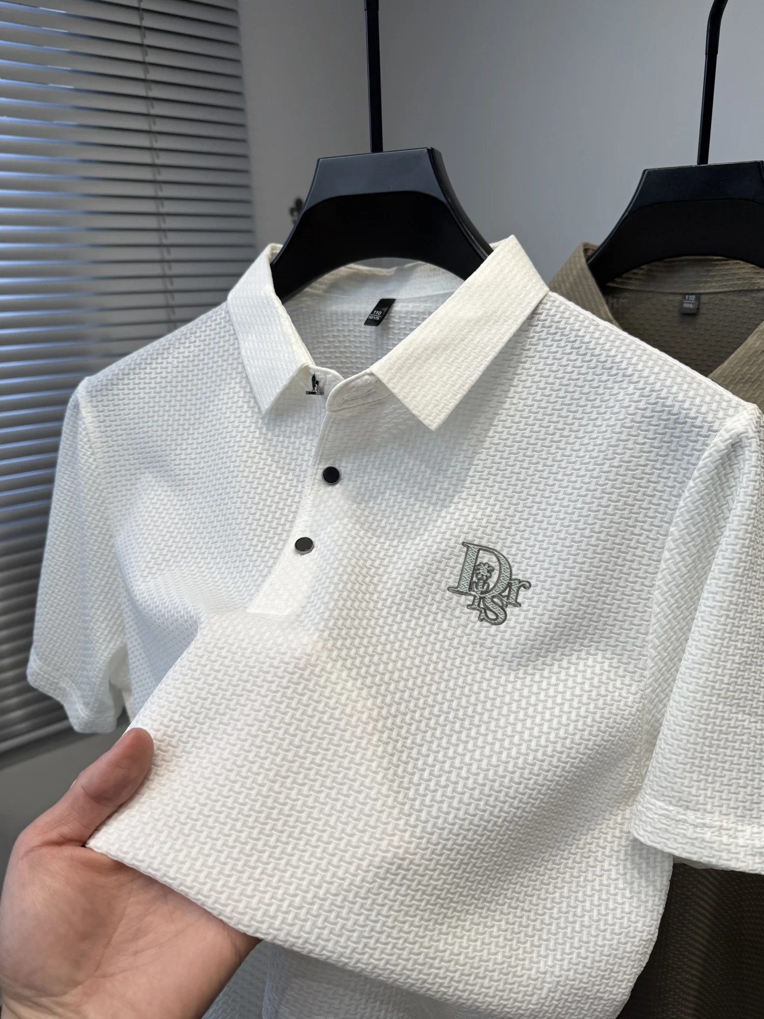 2026 Summer Fashion Ice Silk Polo Shirt Luxury High end Customized Men's Letter Relief Design Short Sleeve Slim Elastic T-shirt