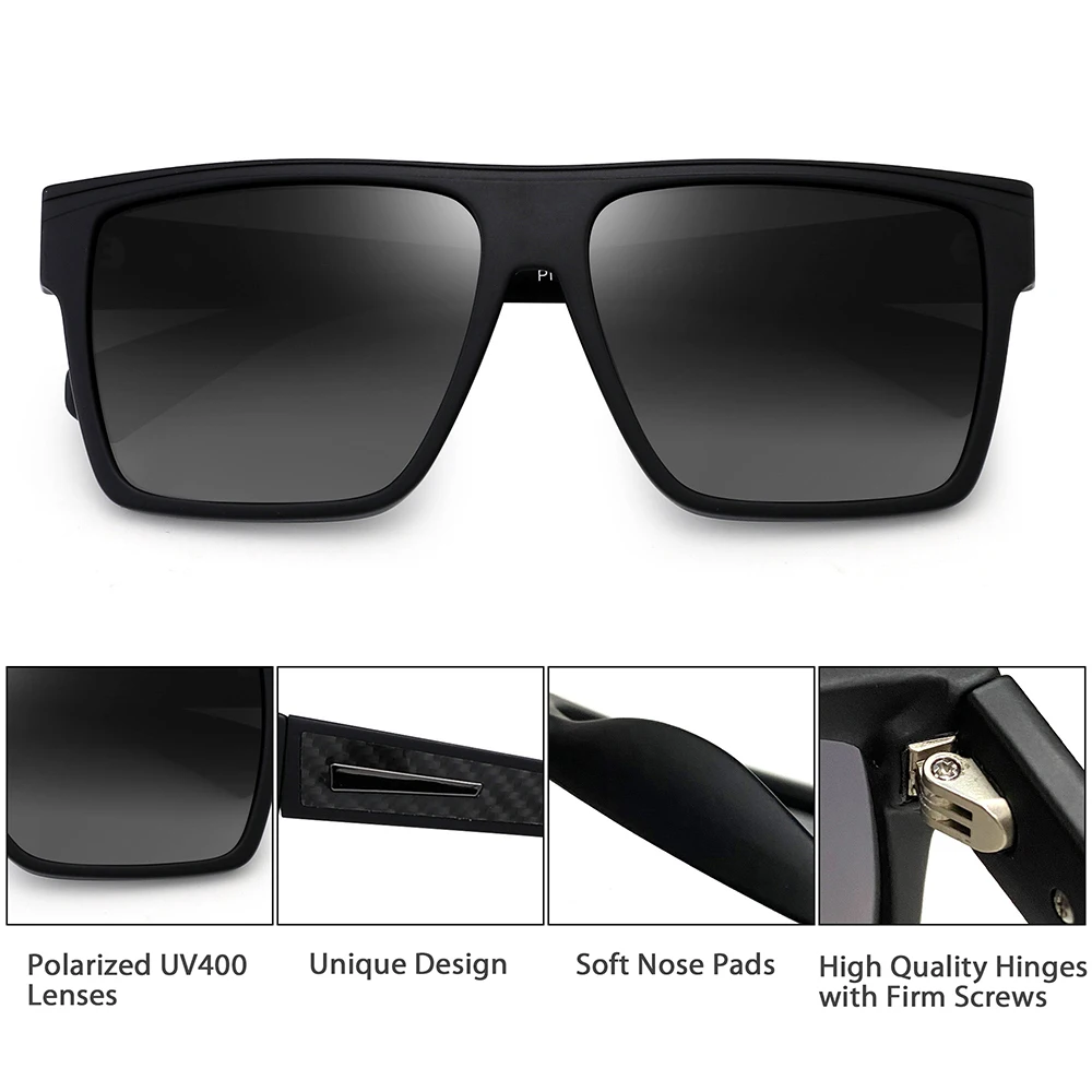 Retro Oversized Square Polarized Sunglasses Women Men Brand Design Driving Big Large Sunglasses for Women Men Black