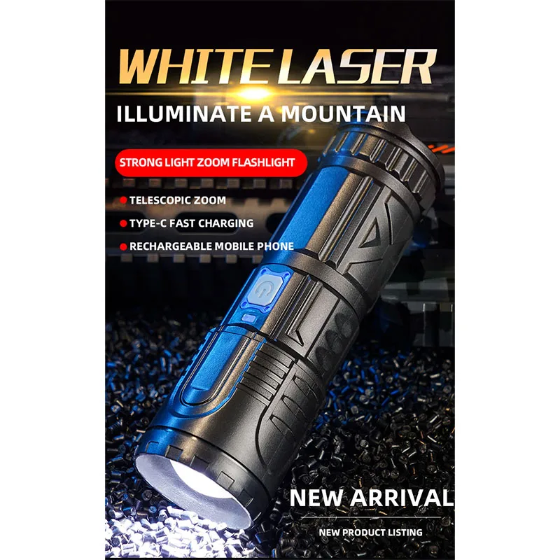 Outdoor LED Flashlight AG55 Laser Wick Long Range Lamp Emergency USB Recharge Power Bank Function LED Light Mountaineering Torch