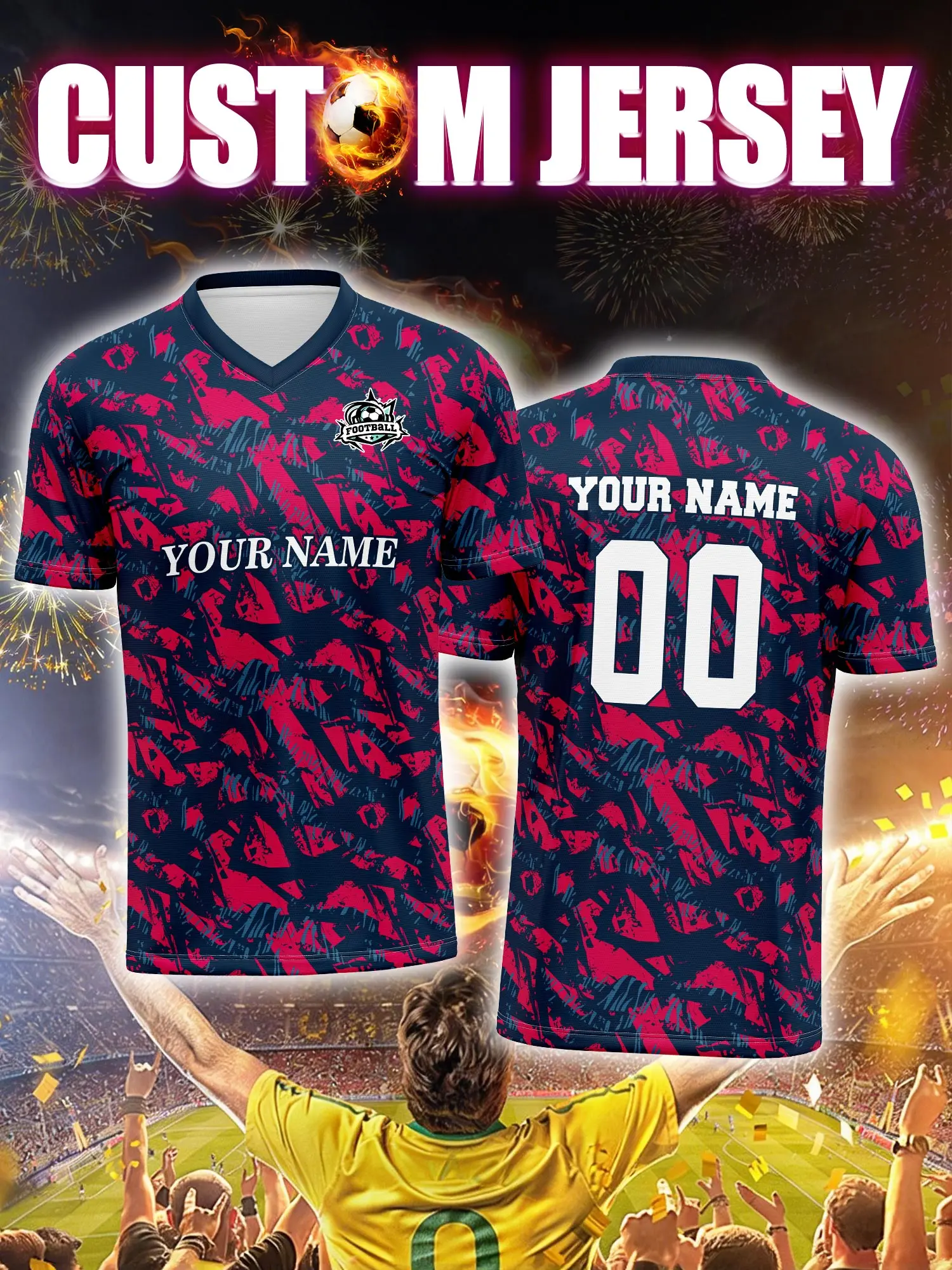 

Футболка для болельщиков с индивидуальным изображением, номером и именем, персонализированный цветовой дизайн.