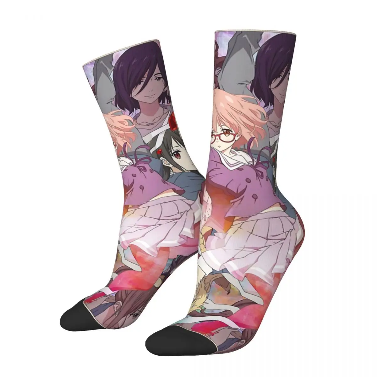 Crazy Sock for Men Kuriyama Mirai Poster Hip Hop Harajuku Beyond The Boundary Seamless Pattern Printed Boys Crew Sock Casual