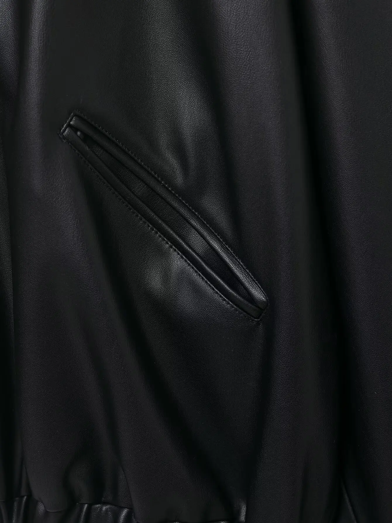 New autumn and winter patchwork leather effect jacket popular European street style women's solid color zipper long sleeved jack