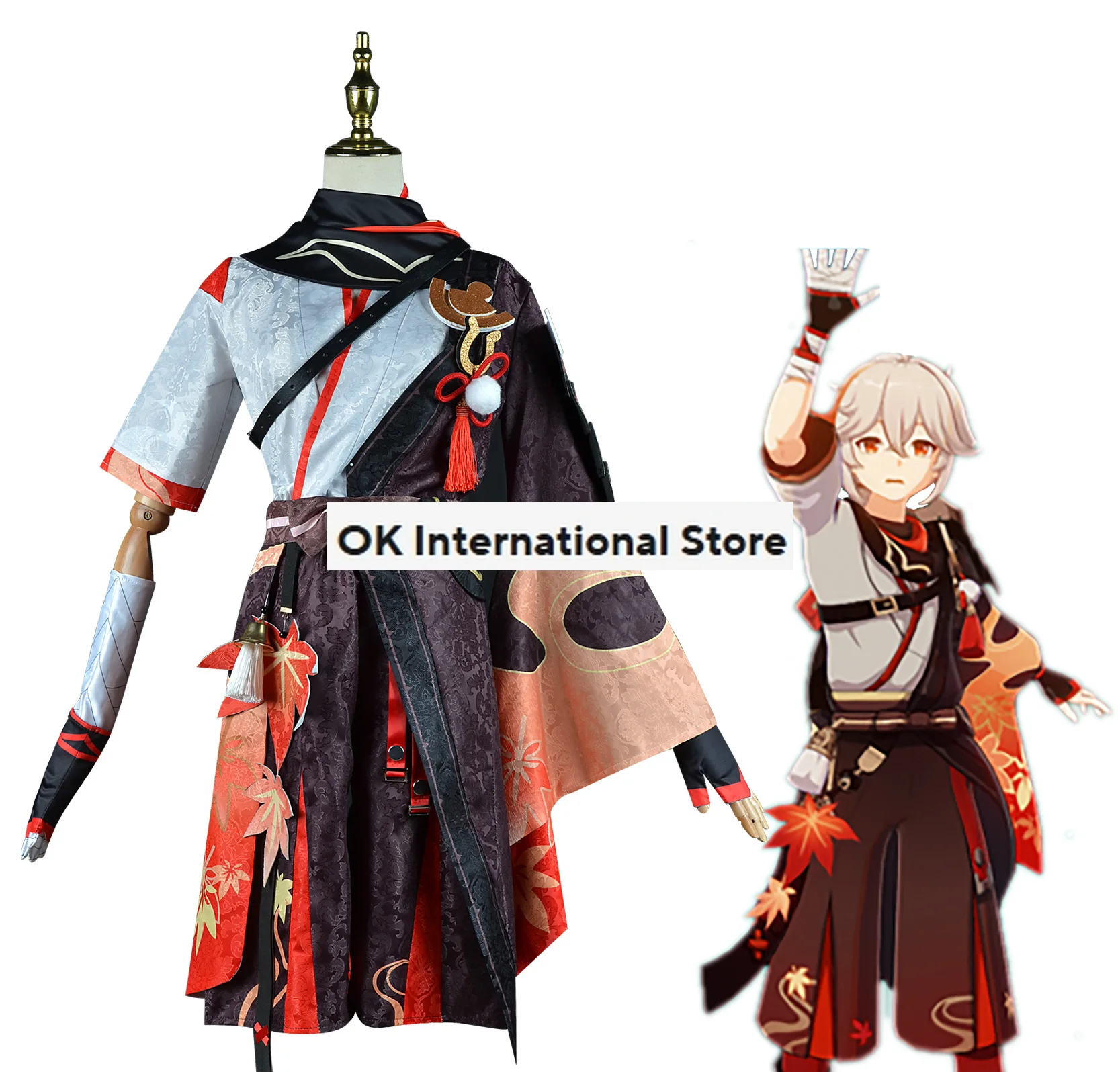 Juego de Anime Genshin Impact Kaedehara Kazuha para hombre, Cosplay, fiesta de Halloween, ropa, peluca, zapatos, disfraces de Halloween