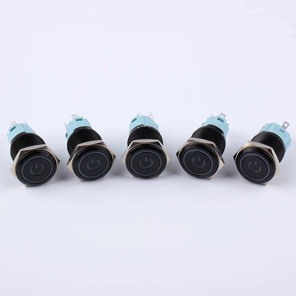 16mm Metal Annular Push Button Switch Ring Power LED 6V 12V 220V Self-lock Momentary Latching Waterproof for Car Auto Engine