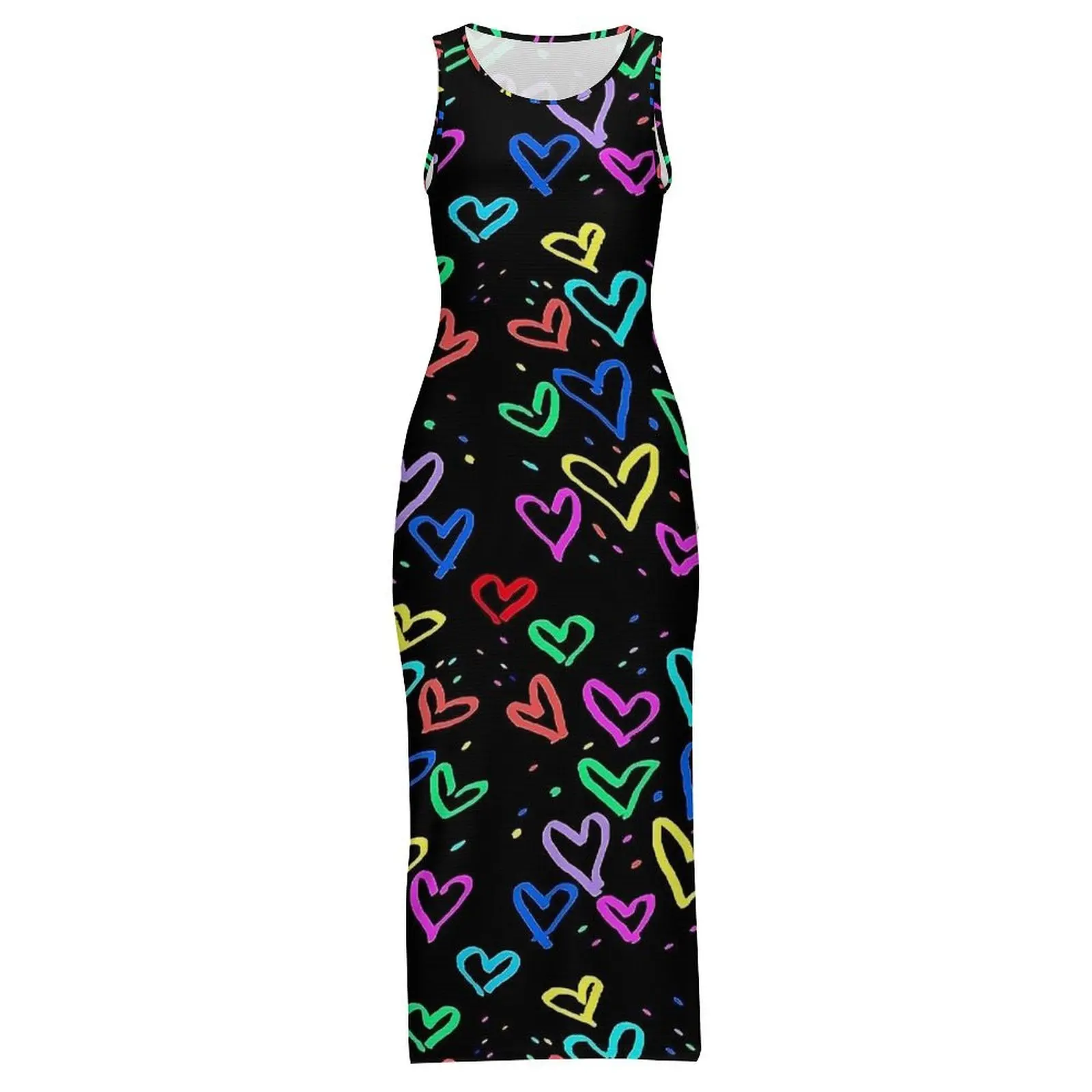 أنثى Bodycon فستان نادي مثير الحب قلوب ملونة طباعة ماكسي فساتين الصيف بلا أكمام فساتين راقية الكورية حجم كبير 4XL