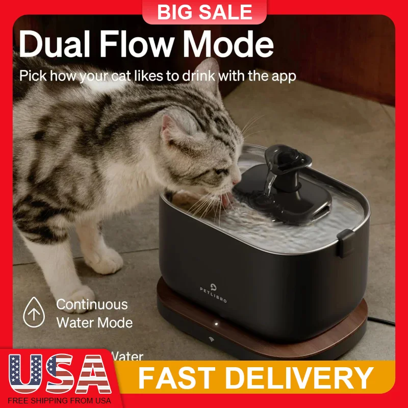 

Cat Water Fountain Automatic Monitoring App 2.5L Stainless Steel Pet Drinking Fountain Indoor Hydration Tracker Easy Clean