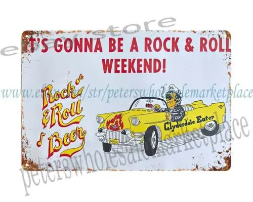 1982 ROCK AND ROLL BEER car driving weekend metal tin sign art on the wall