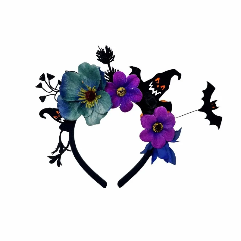 Bandeau Floral mexicain pour femmes, couronne de fleurs du jour des morts, accessoires de couvre-chef de chauve-souris pour Costume d'halloween